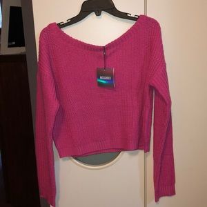 ASOS Misguided Pink Off Shoulder Cropped Sweater